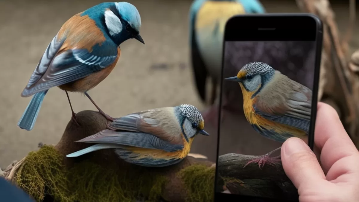Birds seeing another bird on smartphone
